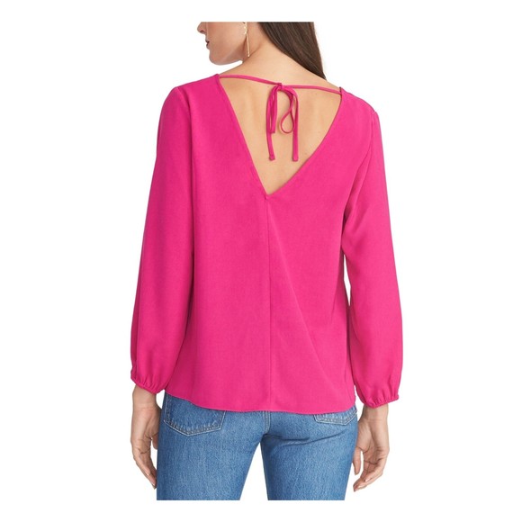 Rachel Roy NWT Rachel Kaylee Top Double V Neck Back Tie Long Sleeves Pink S New - Picture 2 of 10